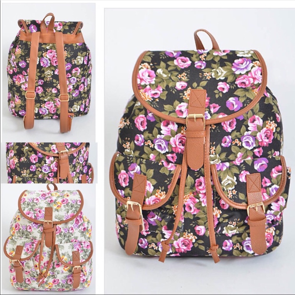 Floral cloth backpack black or beige